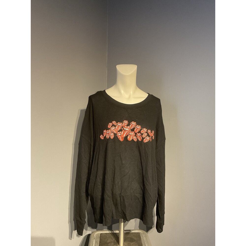 Torrid Rolling Stones Long Sleeve Crop Top Waffle Knit Size 1